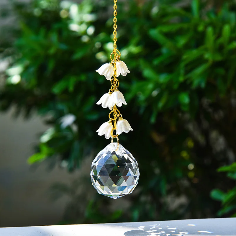 2pcs Lily of the Valley Sun Catcher Crystal Sun Catcher Car Hook, Car Pendant, Flower Bead Pendant, Room Decor, Home Decor