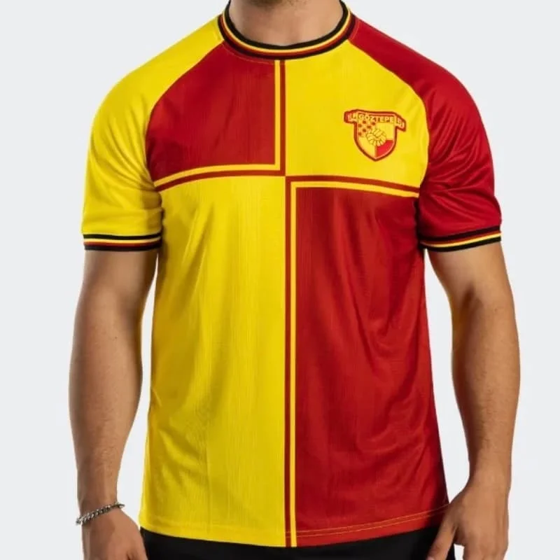 2027 Goztepe Home Soccer Jersey Red Yellow Block Panel Short Sleeve Football Shirt Men Fan Sport Uniform Family Matching