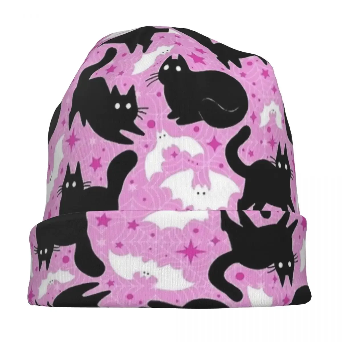 Black Cats And Bats Pink Halloween Cap Cute Hip Hop Unisex Street Skullies Beanies Hats Spring Head Wrap Bonnet Knitting Hats