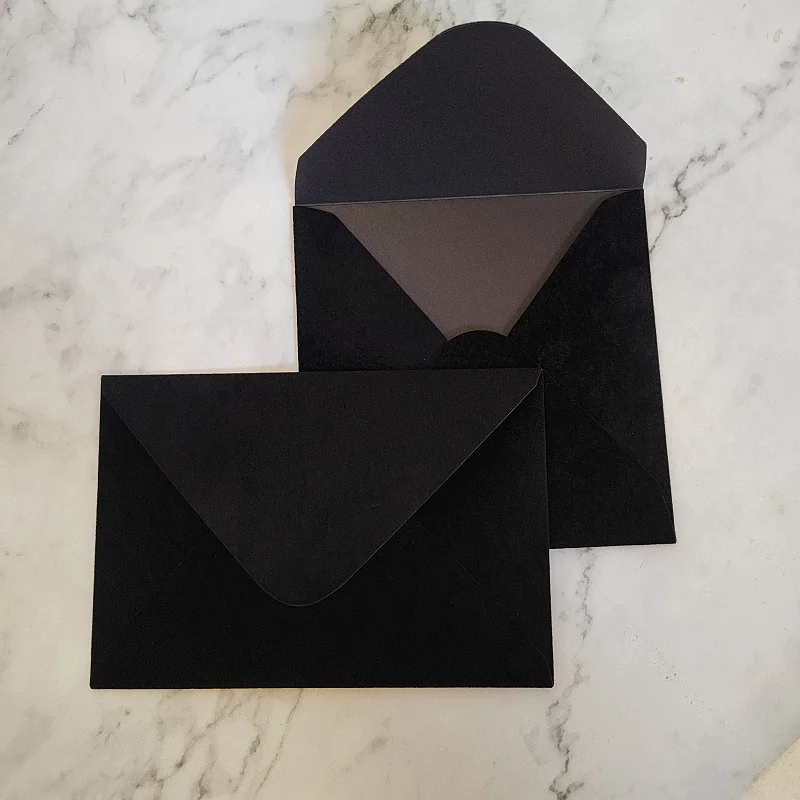 Square and Rectangle Black Velvet Envelope, Wedding Invitation Cards, Graduation Bridal Shower, 5x7 Inch, 6x6 Inch, 10Pcs