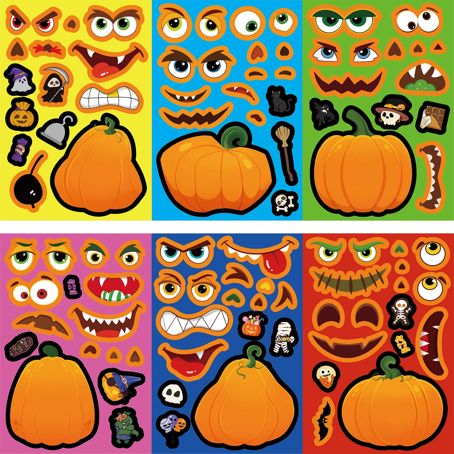 8/16/24 Stück Thanksgiving-Halloween-Aufkleber für Kinder, lustiges Gesichts-Puzzle, Kinder-Jungen-Puzzle-Aufkleber, DIY-Spiele, Partygeschenk – Detail 1