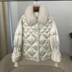 Autumn and Winter New Fox Hair Big Hair Collar Down Jacket for Women Short Loose Casual 90% White Duck Down Coat Thick Warm