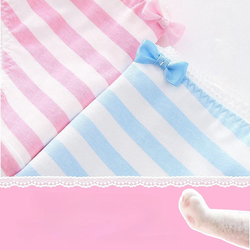 Cute Cotton Blue & White Stripe Pink Striped Women Panties Underwear Briefs Lolita Girls Intimates Japanese Anime Cosplay Gift