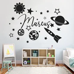 Custom Name Wall Decal Space Wall Art The Planet Wall Sticker Stars Rocket Nursery Kids Room Decor Boy Name Decals C286
