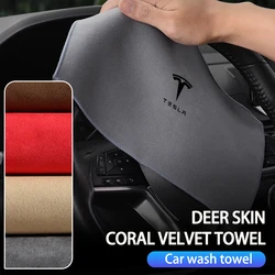 Car Wash Absorbent Quick Dry Streak Free Coral Velvet Towel For Tesla Model 3 Y S X Roadster