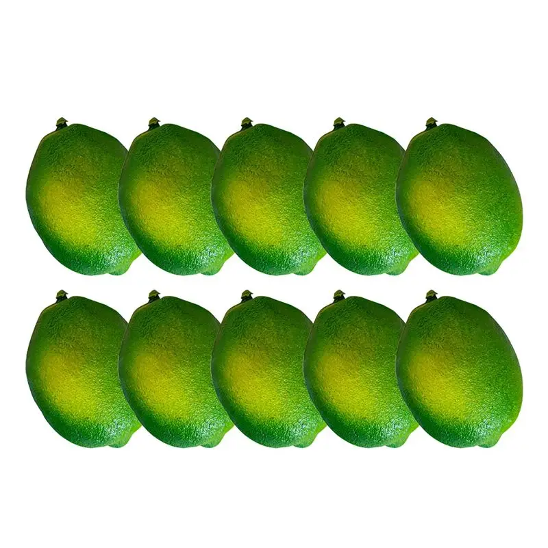 A68P-10PCS Artificial Lemons Set, Realistic Green Faux Lemons, Perfect For Home Decor, Kitchen Display And Photography Props