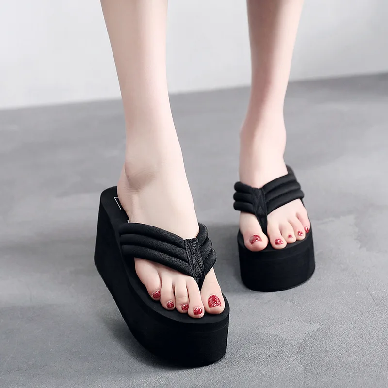 Feerldi 8cm Height Lovely Bow Slippers Home Outdoor Flip-Flop for Women Thick Bottom EVA Slippers Beach Increasing Flip Flops