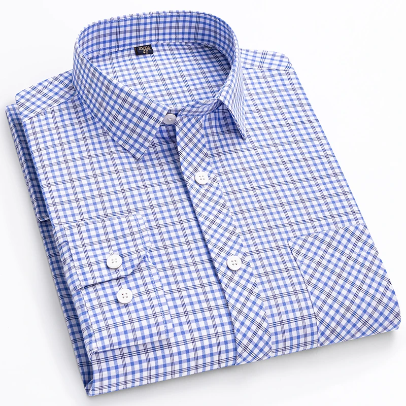 새로운 남성용 긴팔 셔츠는 시원하고 캐주얼합니다. 봄과 여름을 위한 얇고 면 소재의 스트리트웨어 체크 스타일입니다.