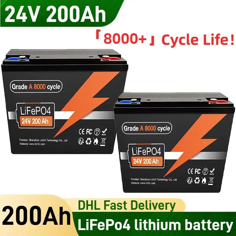 

NEW 24v 200Ah Lifepo4 Battery Pack Built-in 200A BMS 24v 100Ah 200Ah Lithium Ion Battery For Boat Solar System Tax Free