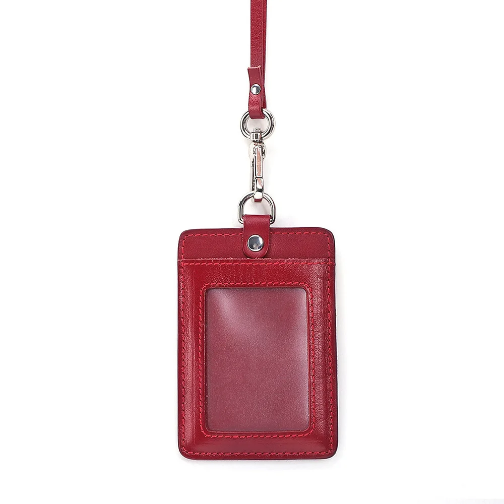 

Genuine Leather Student Office Card Holders for Unisex Business ID Holder Case Lanyard Strap Cover Work Pass