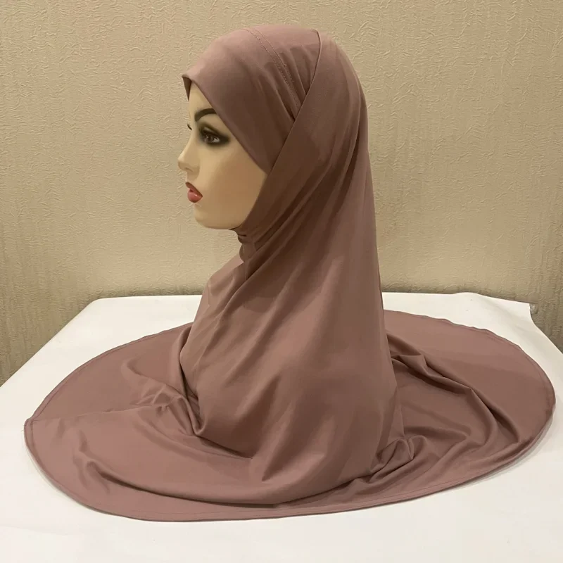 

Plain Two-Piece Large Size Muslim Hijab With Inner Chin Part Women Amira Pull On Ready To Wear Top Quality Women's Hijabs 70x60