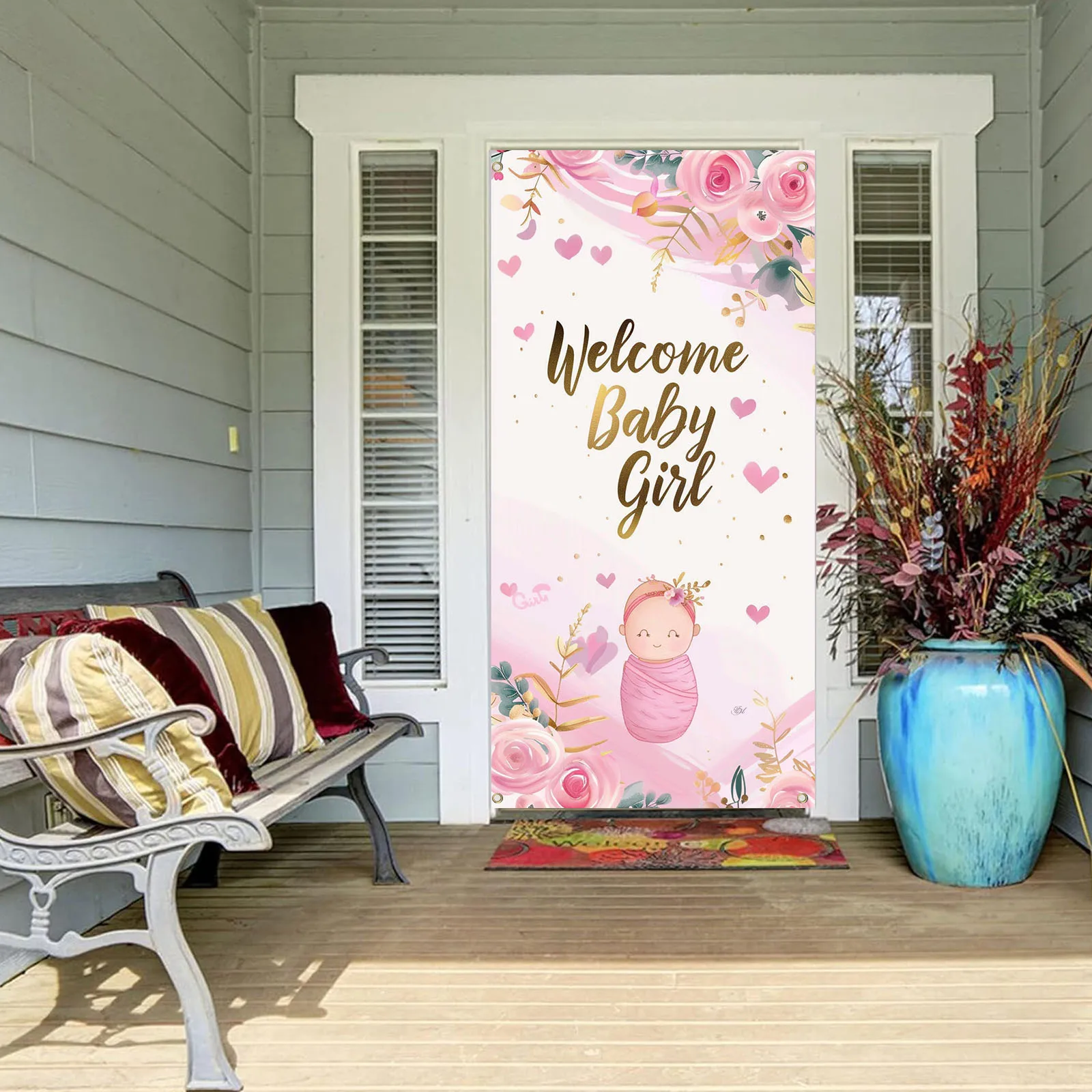 70×35 inch Welcome Baby Girl Banner, Baby Girl Sign Gender Reveal Baby Shower Decorative Door Banner This is a Baby Girl Banner