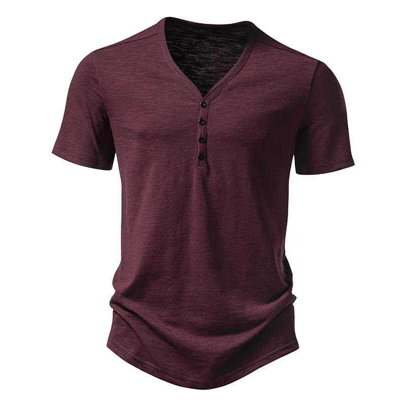 2026 Herren V-Ausschnitt Bambusfaser T-Shirt Mittelstreifen 4-Knopf Kurzarm Eng Anliegend Atmungsaktiv Lässig Sommer Alltags-Oberteil – Detail 17