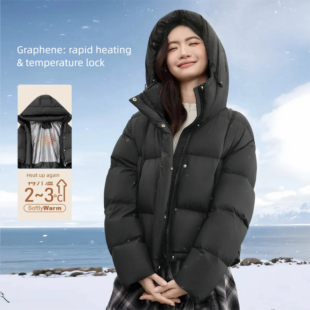 SENTUBILA женский пуховик с нулевым давлением, зима 202, легкое теплое графеновое свободное короткое пуховое пальто W54YC1882