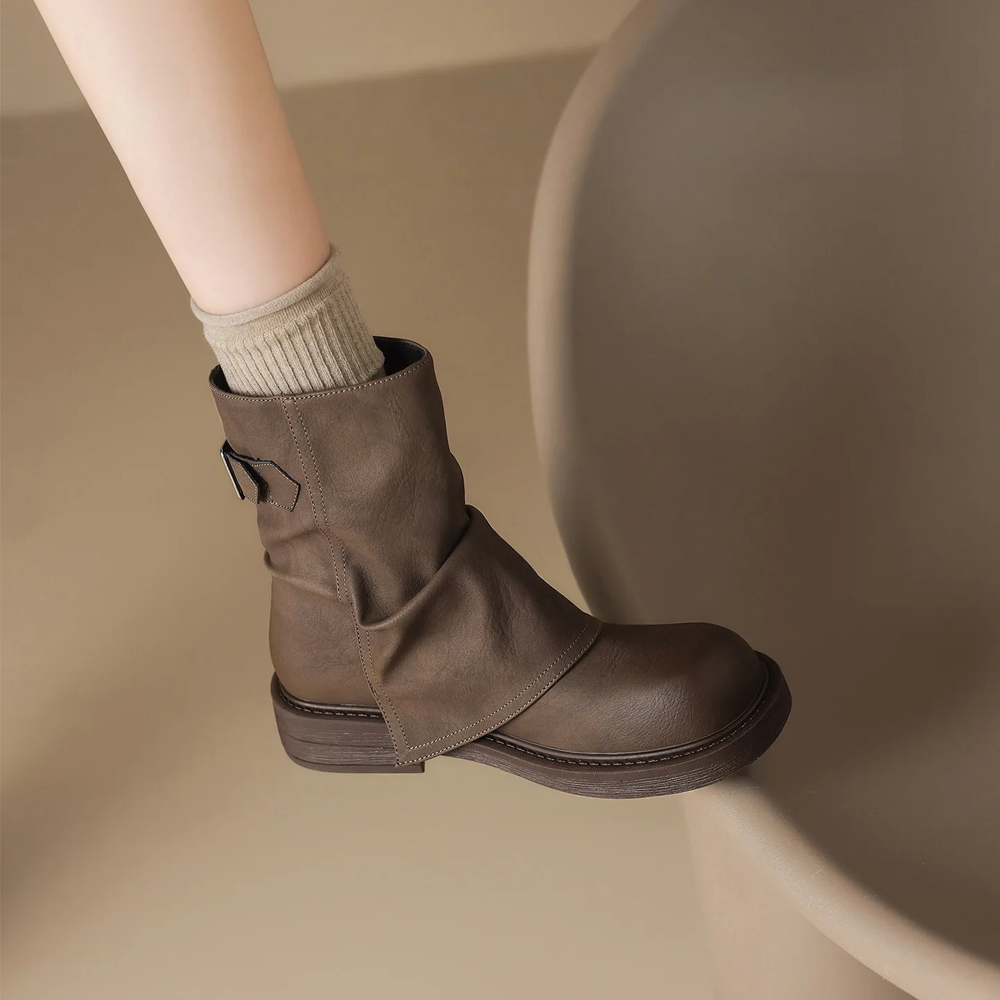 

Pile Short Boots for Women 2025 New Autumn Thick Bottom Short Boots for Women Brown Boots Maillard Pants Boots