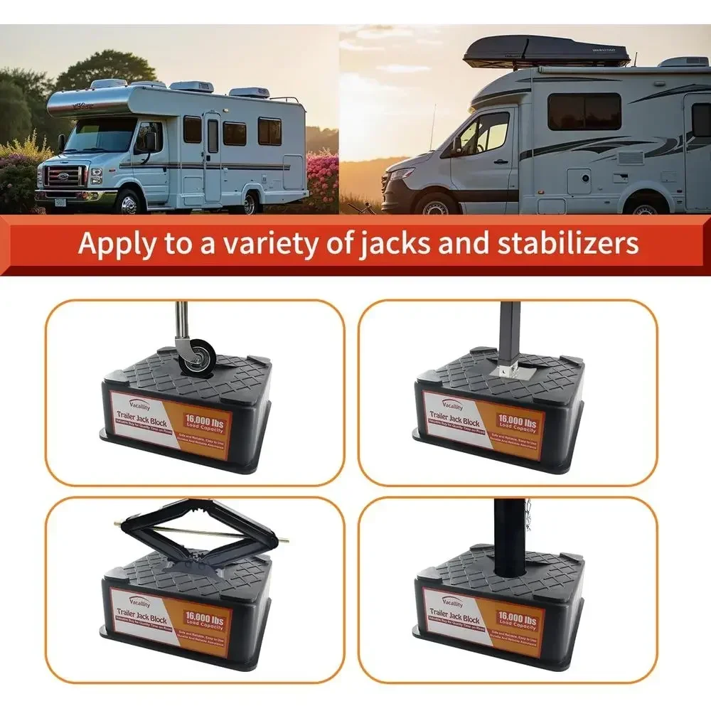 RV Trailer Jack Block, Trailer RV Stabilizer Blocks, 2 Pack Up to 16000 Lbs, Heavy Duty Sturdy Utility Jack Stand for 5th Wheels