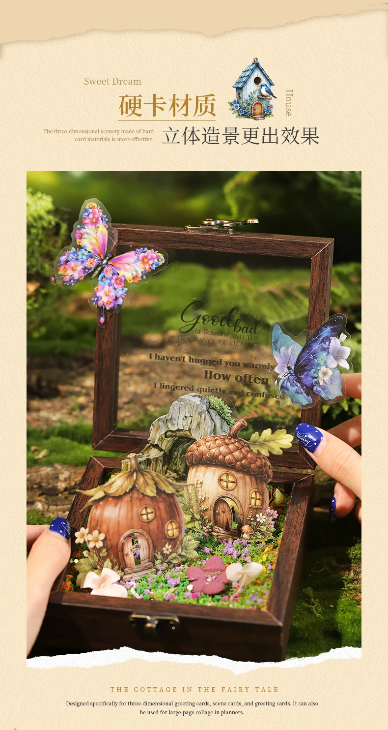 Journal GO 10pcs Fairy Tale Forest House Stickers, Vintage Mushroom Teapot Cottage Decal for Scrapbooking Journaling & Craft DIY