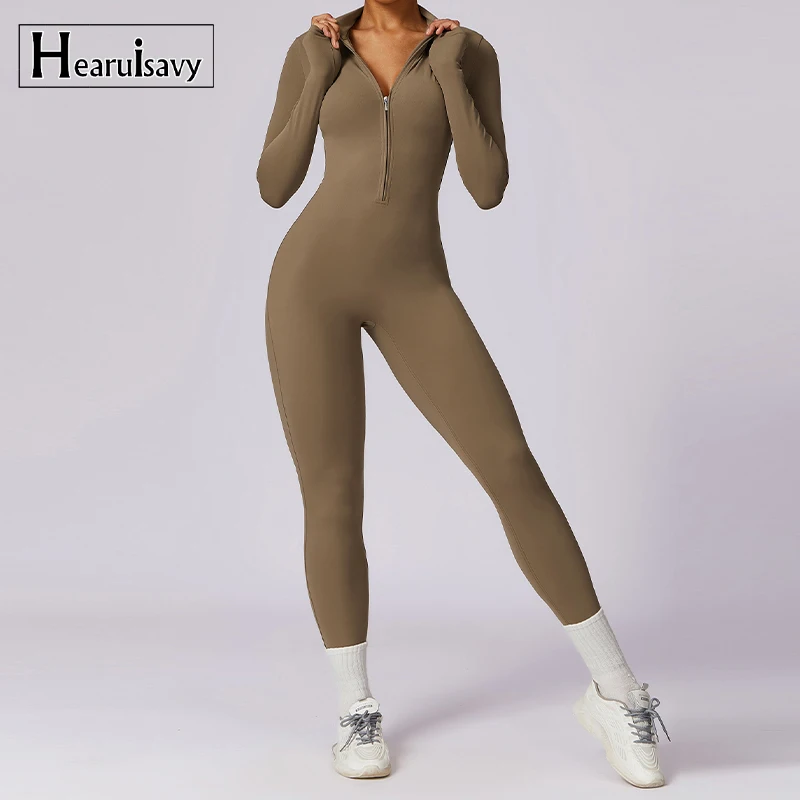 Rits Lange Mouw Jumpsuit Gym Sportkleding Vrouwen Yoga Overpak Vrouwen Sport Jumpsuit Fitness Rompertjes Stretch Workout Body