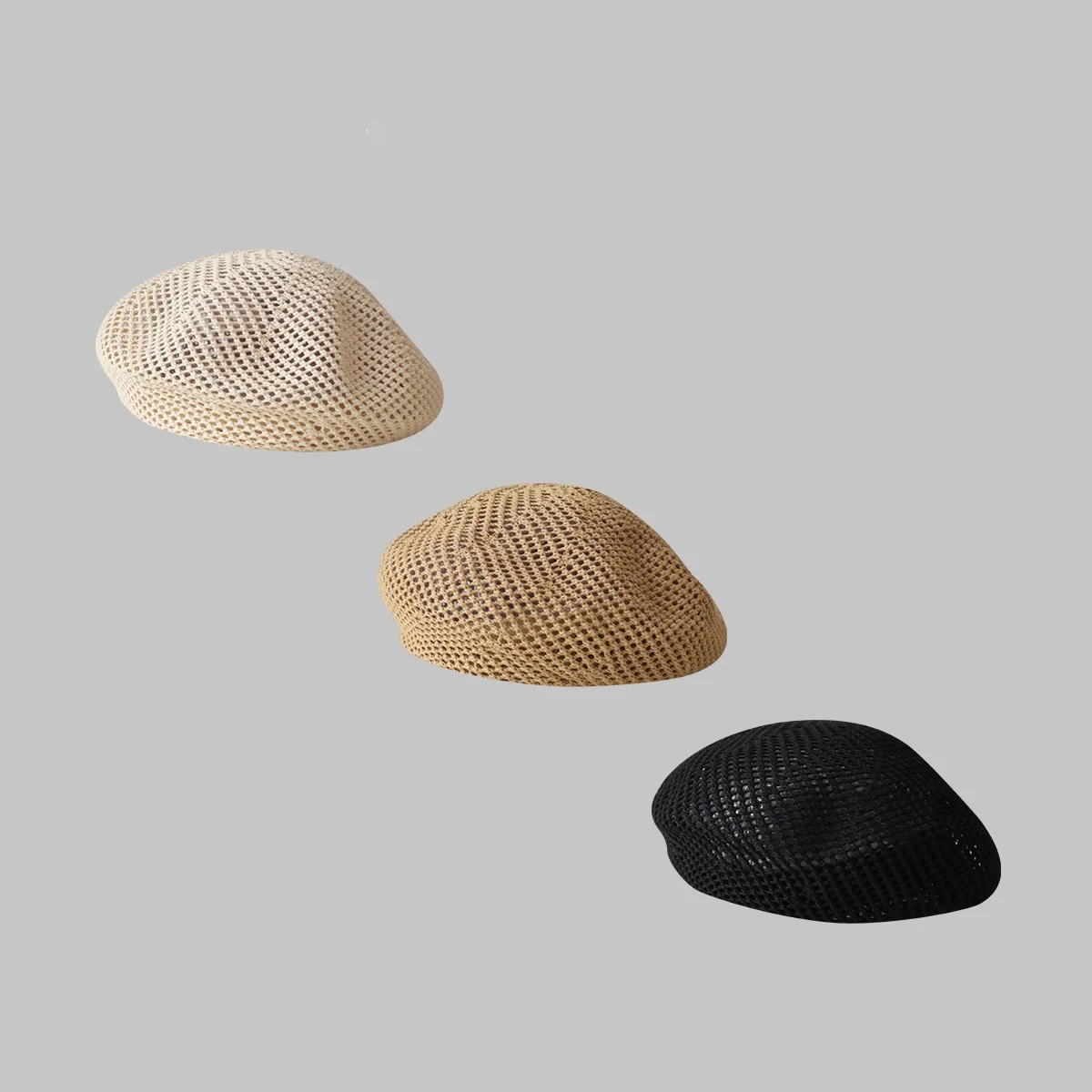 Artistic Beret Spring/Summer Breathable Hollow Knitted Artist Hat New Style Versatile Bud Hat Show Small Face