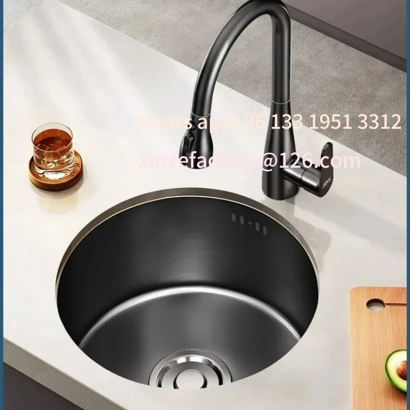 

Customizable Black Nano Round Mini Sink Small Single Sink Stainless Steel Bar Counter Island Desk Western Kitchen