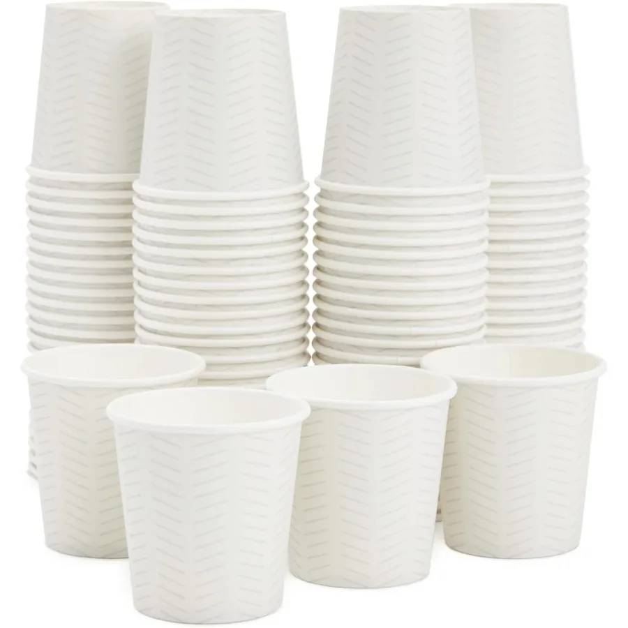 

Одноразовые кофейные чашки на 4 унции с крышками, белые мини-чашки для кофе эспрессо на 100 штук, бумажный компостируемый материал, идеально подходит для чая Mo