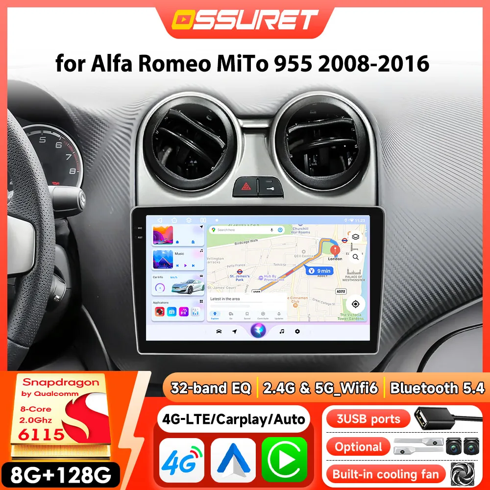 Image of Android Auto-Multimedia-Player für Alfa Romeo MiTo 955 2008-2016 Autoradio Intelligentes Carplay GPS mit Snapdragon 6115 Autoradio