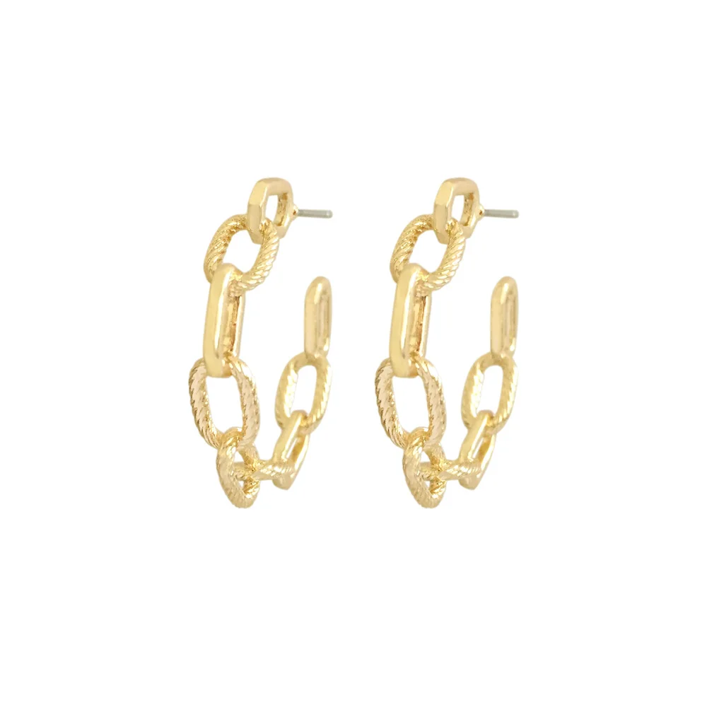 Trendy Gold Color Big Chain Shape Hoop Earrings For Women Girl Casual Chic Simple Basic Daily Fashion Jewelry