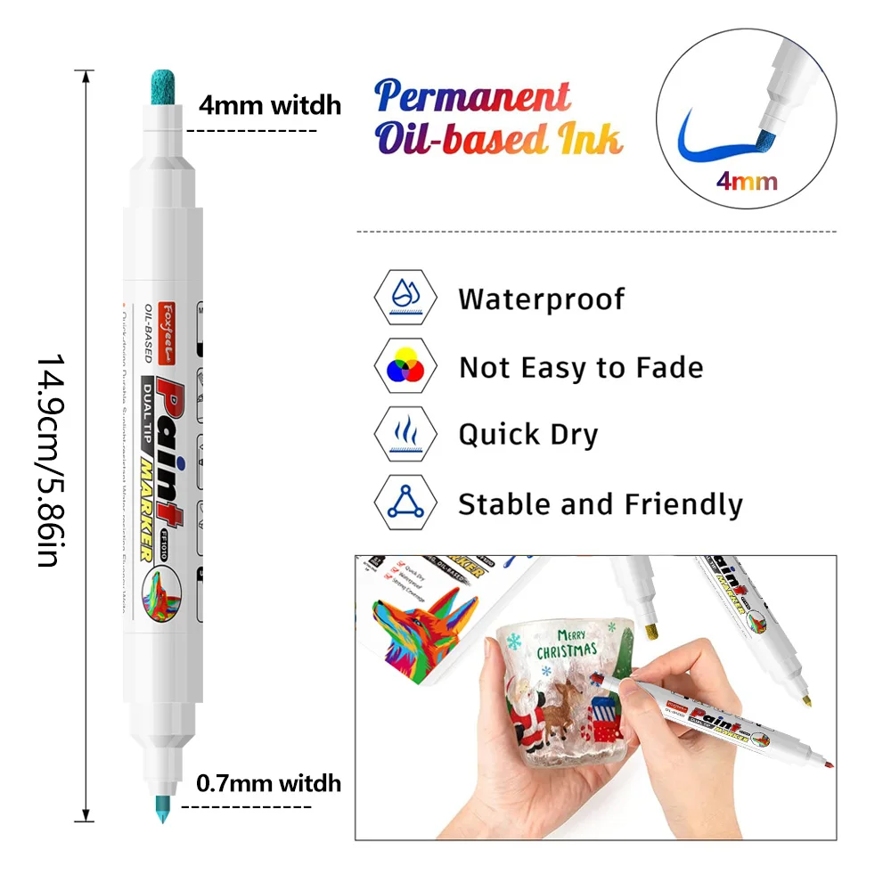 8 Color Set Colorful 0.7mm 6mm Double Head Permanent Paint Marker Waterproof For DIY Graffiti Tire Tread Rubber Fabric Paint Pen