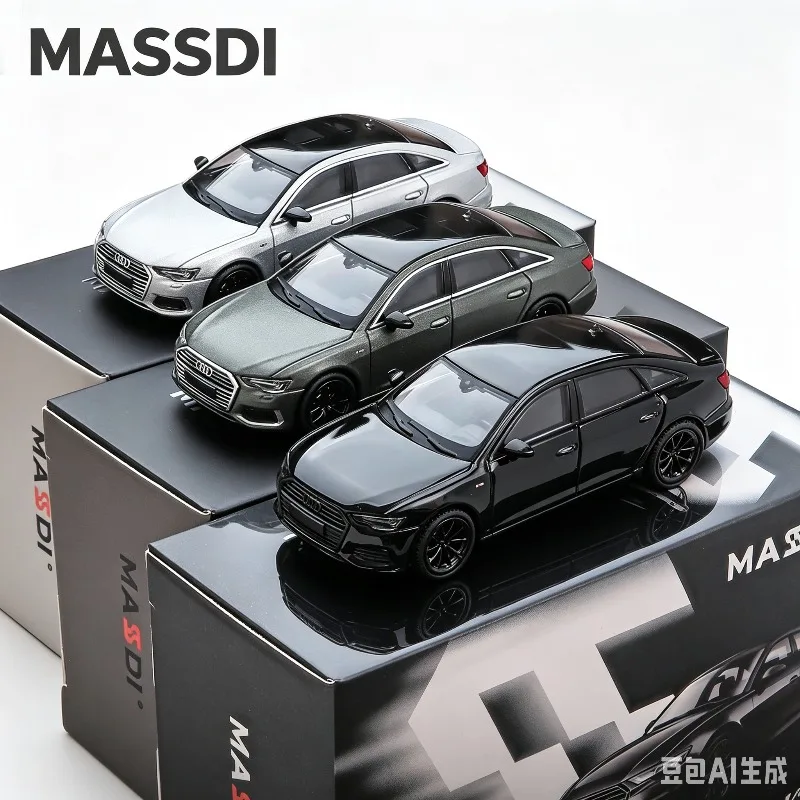 MASSDI 1:64 Audi A6C8 Luxury Sedan Black Silver Gray Alloy Car Model, Simulated Static desktop Ornament, Adult Collectible.