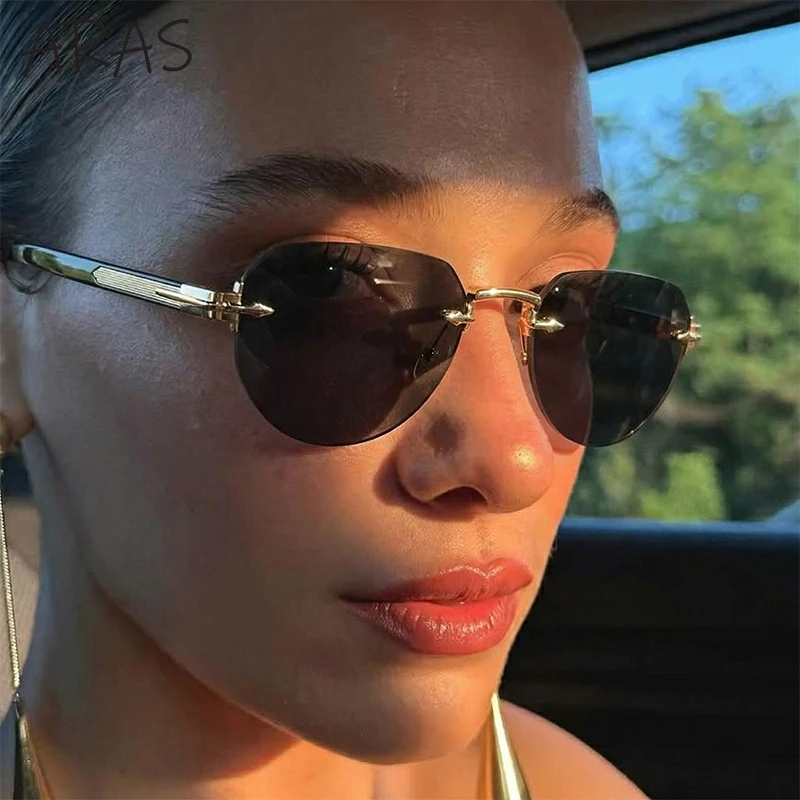 

2026 Fashion Square Rimless Sunglasses Women Vintage Gold Metal Frameless Polygon Sun Glasses Lady Pilot Eyewear Cut Edge Shades