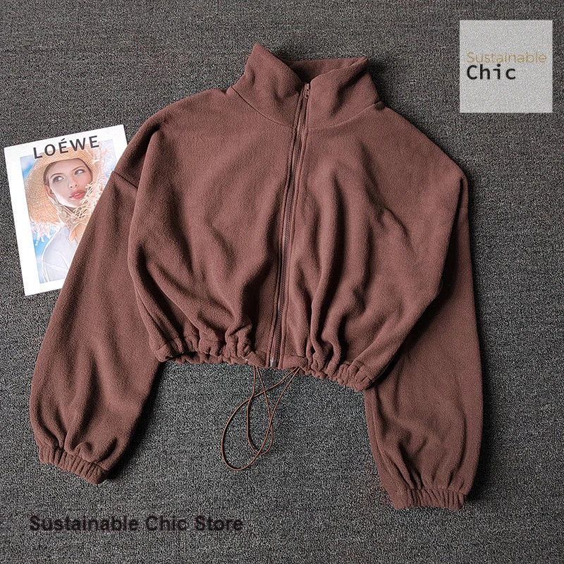 Koreanische Sport Mantel Lammwolle Kragen lose Kordelzug Reißverschluss Pullover Frauen Herbst und Winter Mode heiße Mädchen warme Yoga Kleidung