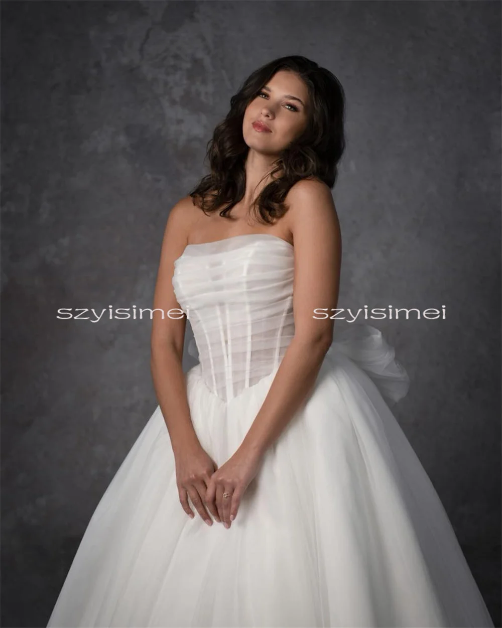 Tull Wedding Dress A-Line Bridal Gown For Wedding Customizable Strapless Back See Through Sweep Train Evening Dress For Wedding
