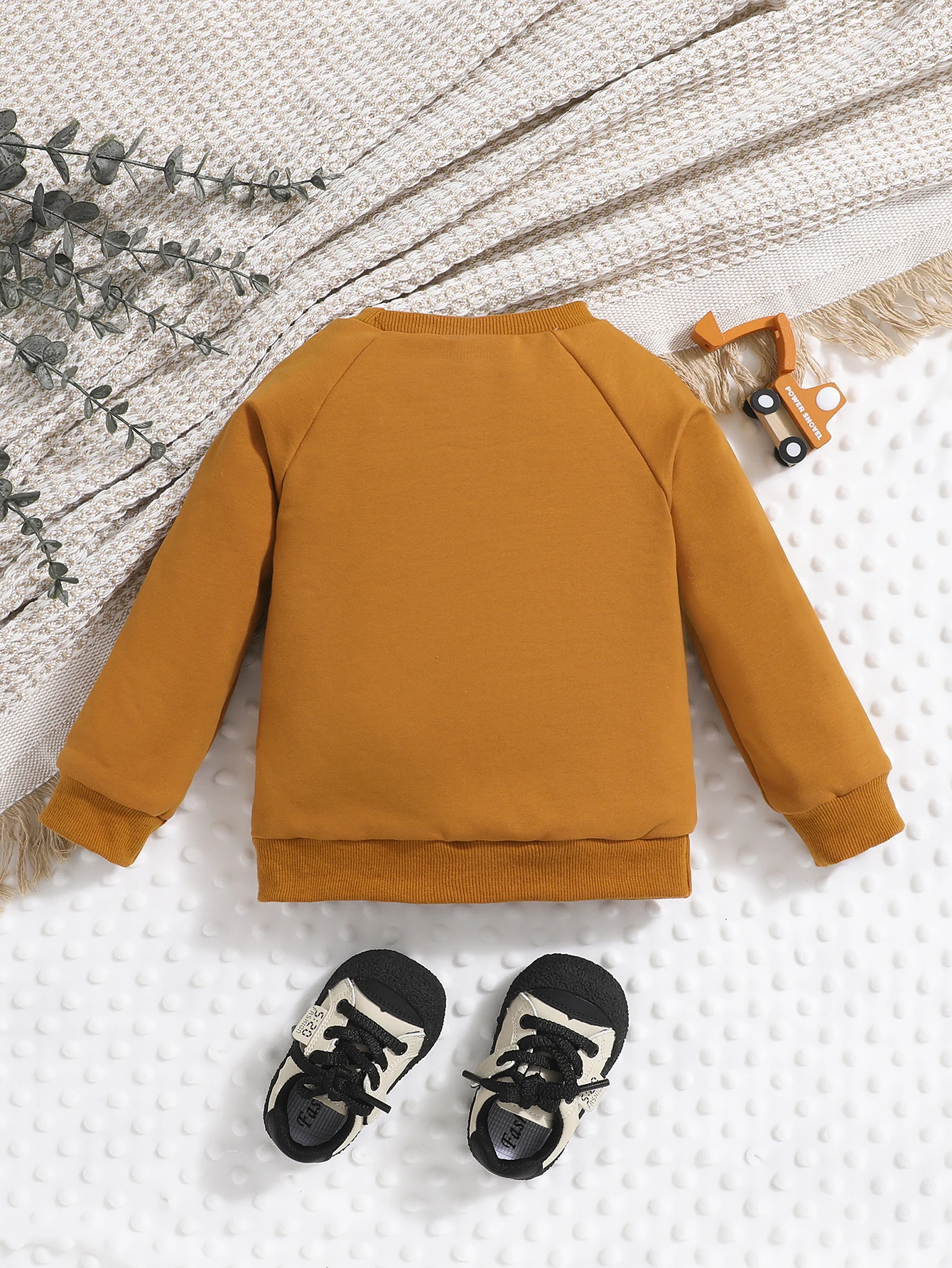 Baby Boy Long Sleeve Sweatshirt Brown Casual Letter Print Spring Autumn Comfortable Kids Clothing