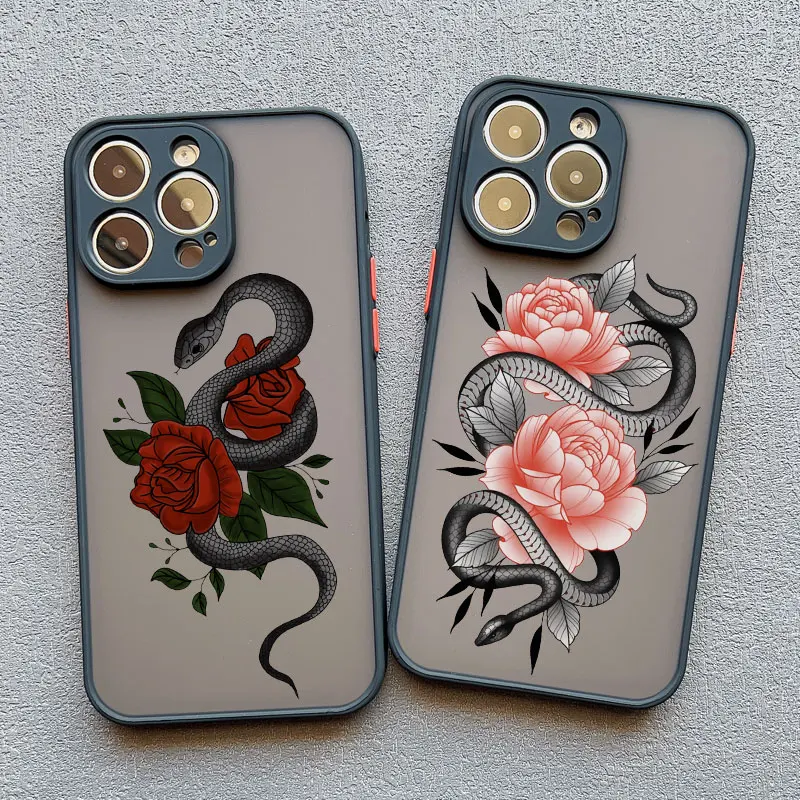 Snake Colour Rose Phone Case for iPhone 16 15 14 Pro Max 13 12 Mini 11 Pro Max XR XS X 15 14 7 8 Plus SE2 Shockproof Back Funda