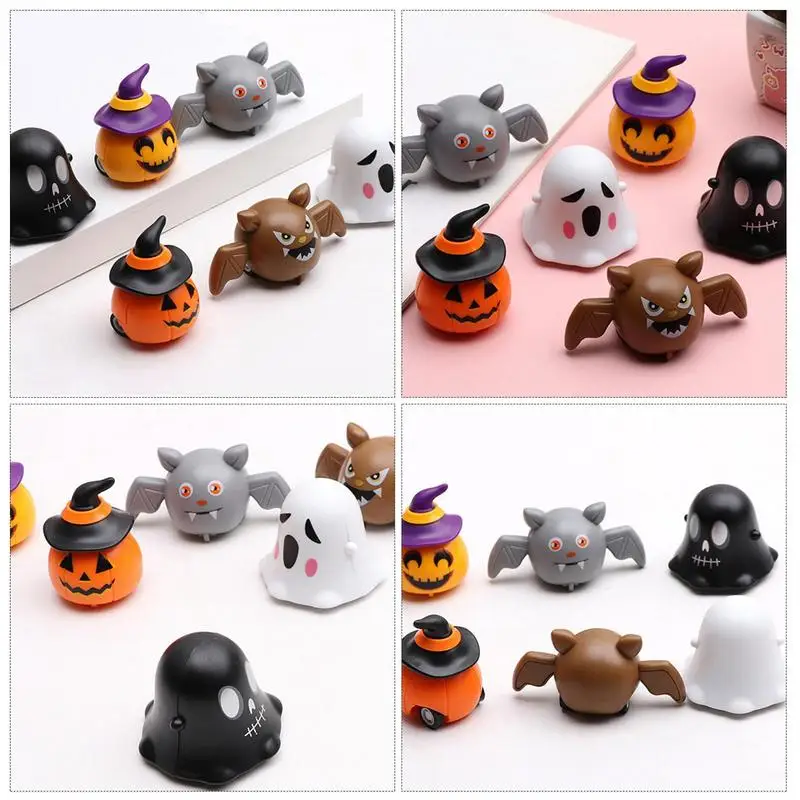 Halloween Pull Back Cars Ghost Pumpkin Bat Pull Back Cars Friction Powered Mini Desk Crawling Car Toys For Kids Boys Girls