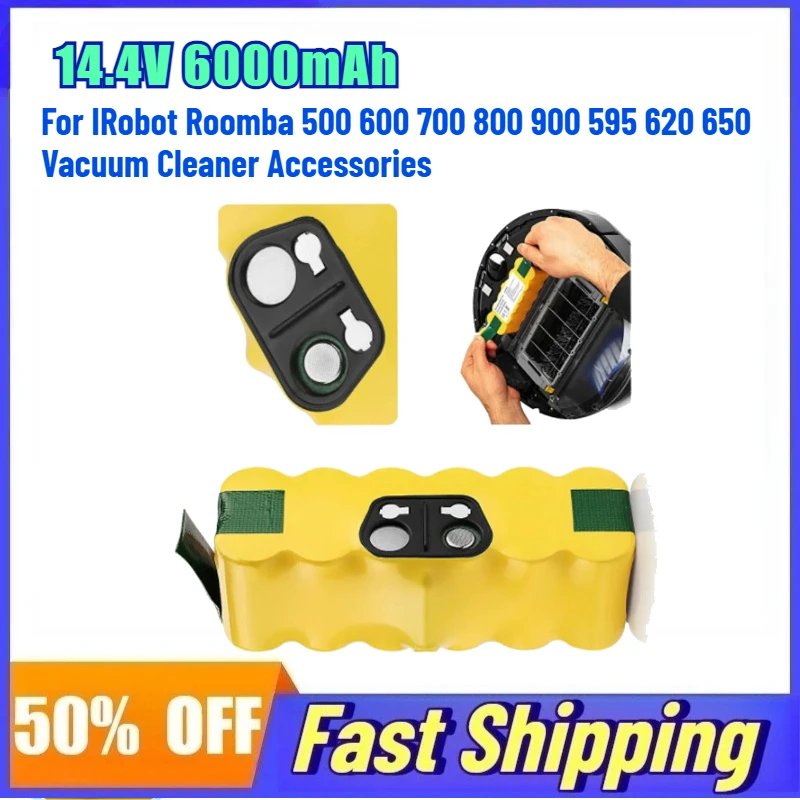 

14.4V 6000mAh Lithium Battery for IRobot Roomba 500 600 700 800 900 595 620 650 Vacuum Cleaner Accessories Rechargeable Battery