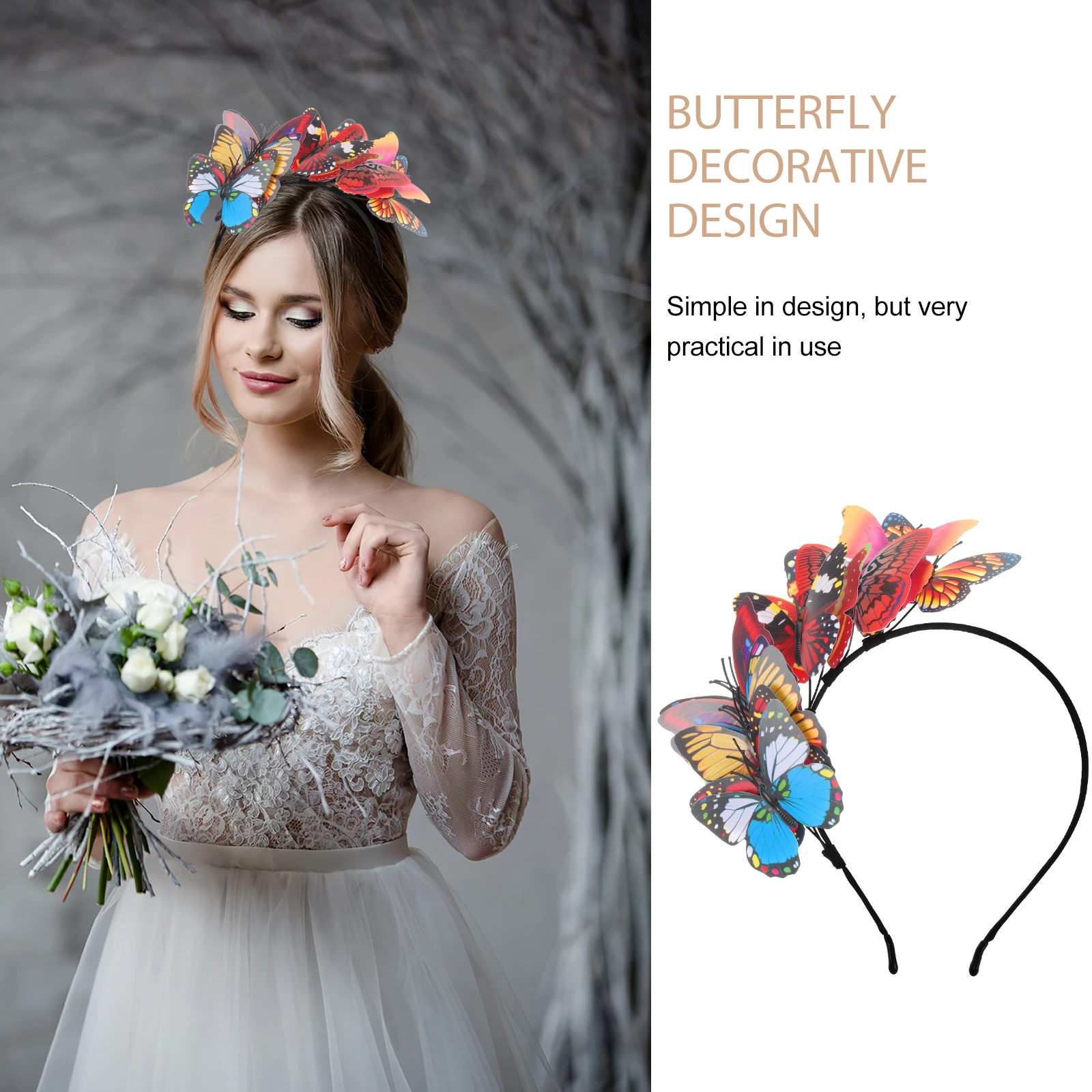 

Butterfly Headband Hair Hoop Wedding Bridal Wreath Headpiece Decorative Accessories for Girls Women Tea Party Photoshoot
