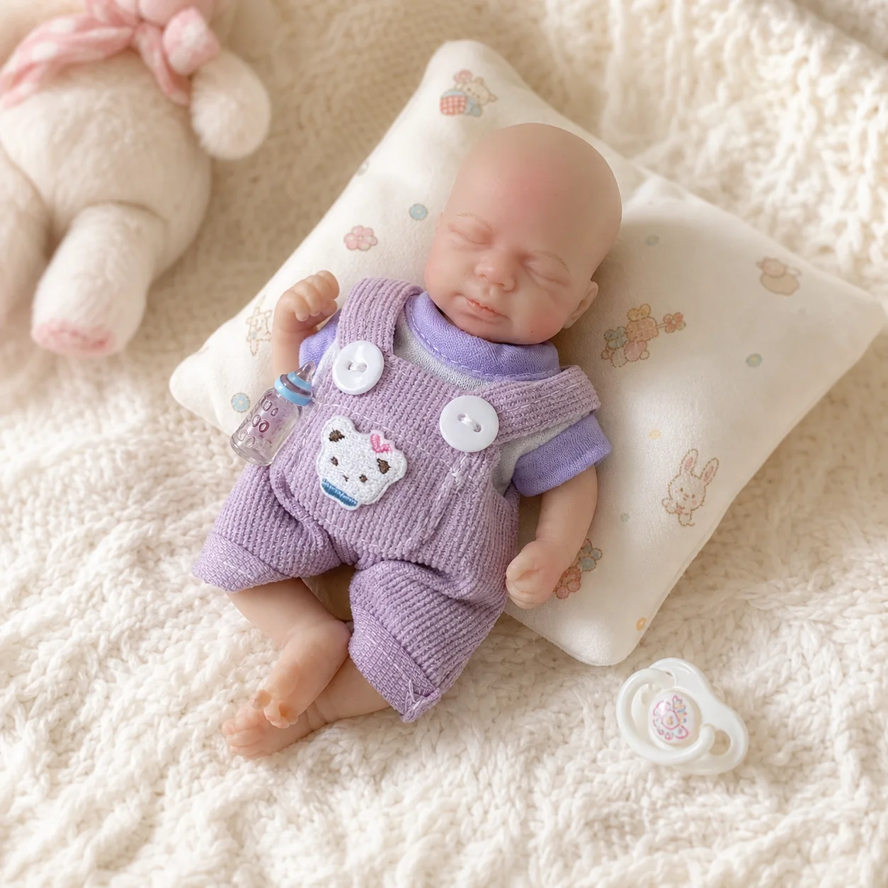 6 Inch Pascale Reborn Baby Doll Bald Closed Eyes Solid Full Body Silicone Washable Hand Painted Realistic Newborn Collectible