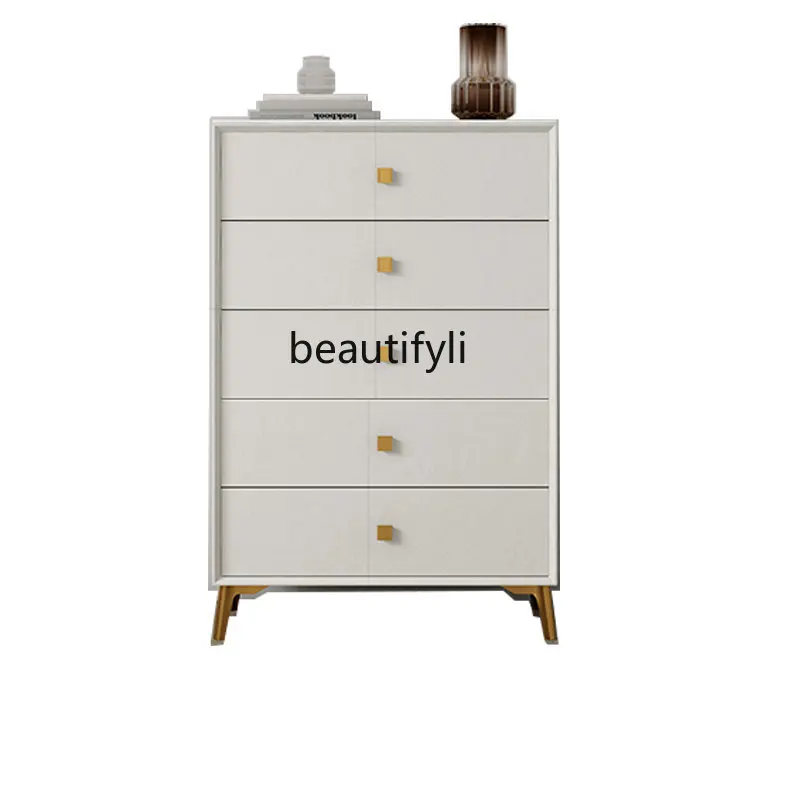 

Chest of Drawers Light Luxury and Simplicity Stone Plate Solid Wood Leather Nordic Modern Bedroom and Household Storage Cabinet