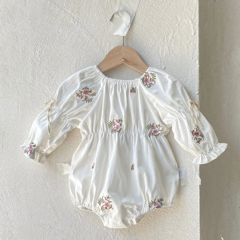 2024 New Autumn 0-24M Children Clothes Infant Baby Girls Jumpsuit Long Sleeved Cotton Embroidery Newborn Baby Girls Bodysuits