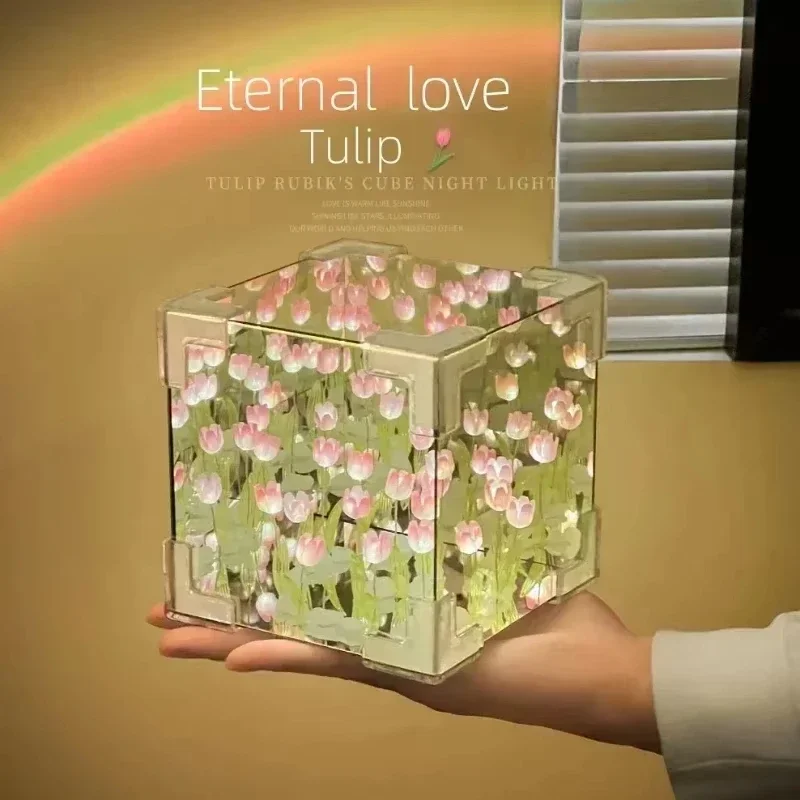 

DIY Tulip Night Light Kit - 3D Cube Flower Design - Creative Gift for Girlfriend, Couples - Handmade Craft Decoration