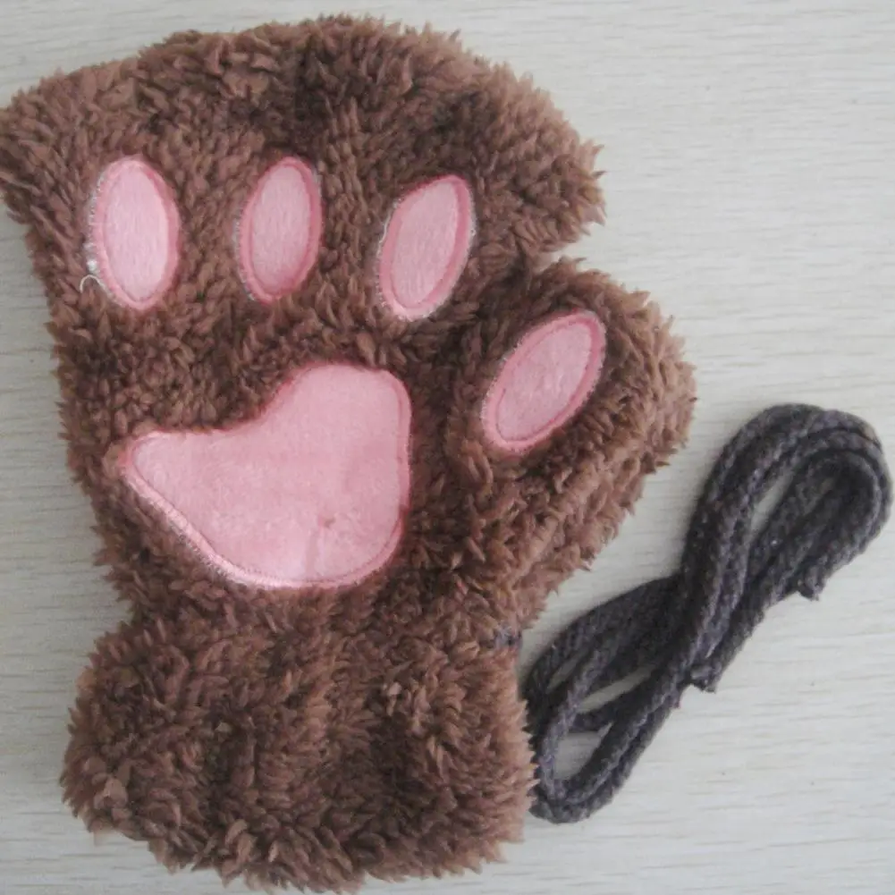 

Thicken Women Warm Cat Gloves Fashion Girls Cat Claw PawShort Fingerless Half Finger Winter Gloves