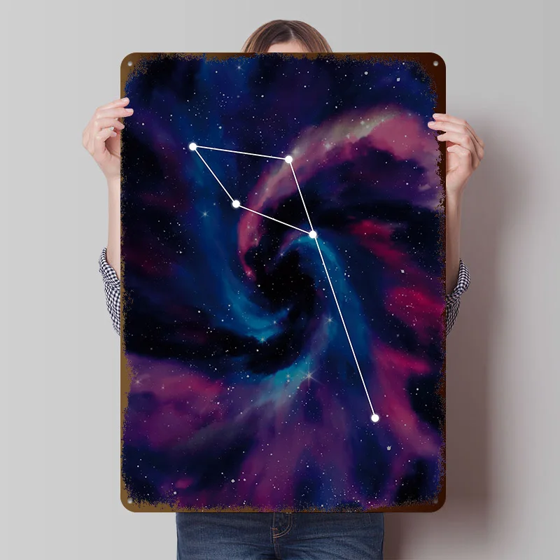 Aries Constellation in Space Tinplate Poster Custom Wall Art Vintage Metal Signs Retro Tin Plaque for Setup Decorations Man Cave