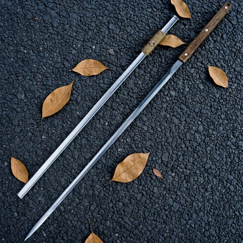 Handmade Thin Willow Slim Hidden Stick Sword 65cm Manganese Steel Straight Blade Natural Chicken Wing Wood Grip Matte Stainless