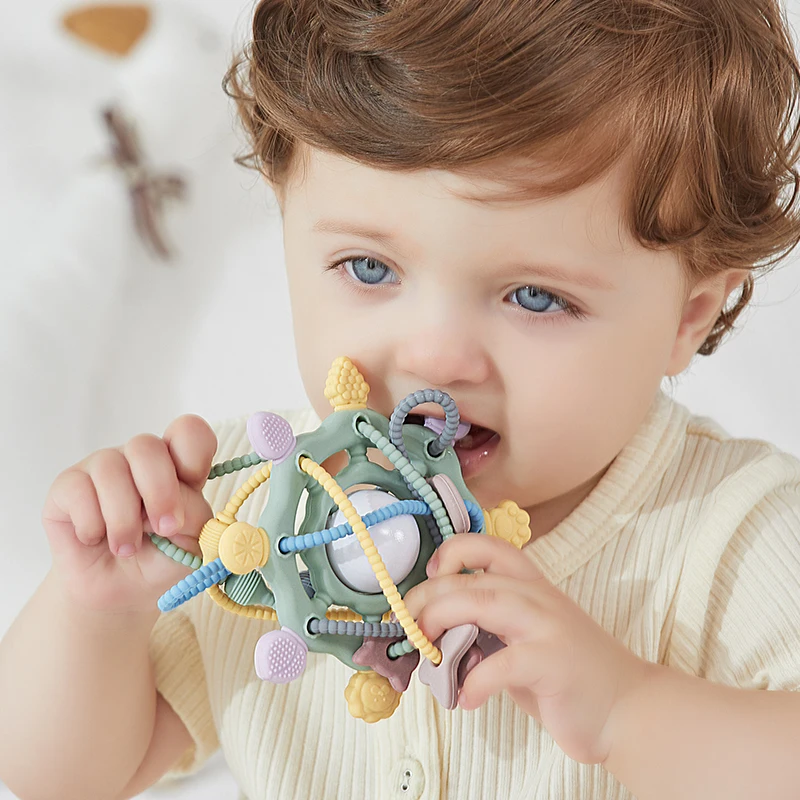كرة تسنين سيليكون للأطفال، عضاضة مانهاتن، لعبة تسنين ناعمة وقابلة للمضغ للمواليد الجدد