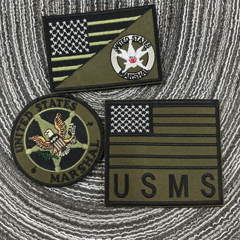 US Marshal Embroidery Patches Hook and Loop Stickers Eagle Morale Badge Military Tactical Backpack Patch Armband Chest Emblem