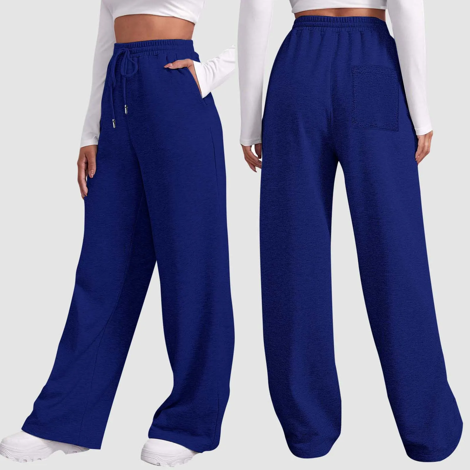 

2024 Women’s Fleece Lined Sweatpants Wide Straight Leg Pant Daily Casual Jogger Sports Trousers Lace-up Autumn Winter Warm Pants