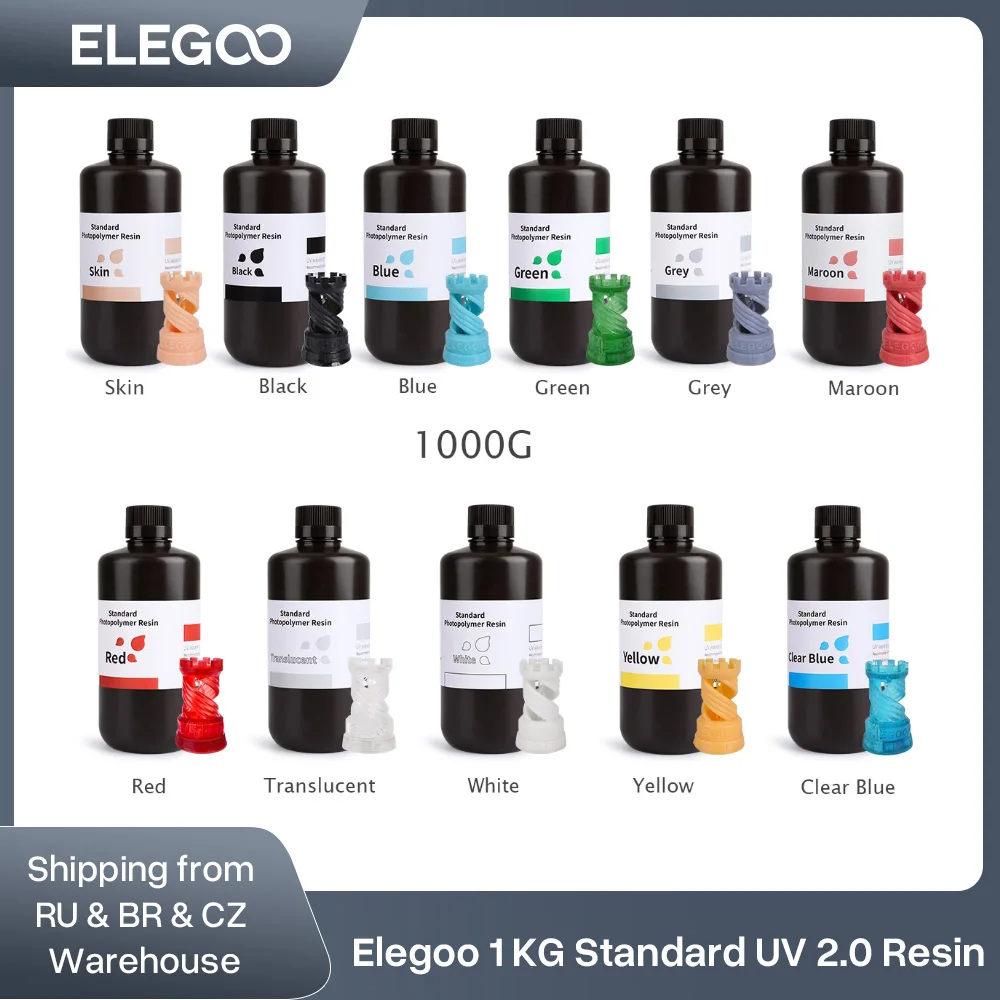 Elegoo Mars 2 Pro-resina UV para impresora 3D Mars 2 Pro, Material de impresión 3D, sensible a los rayos UV, Normal, 1kg, botella líquida, 405nm