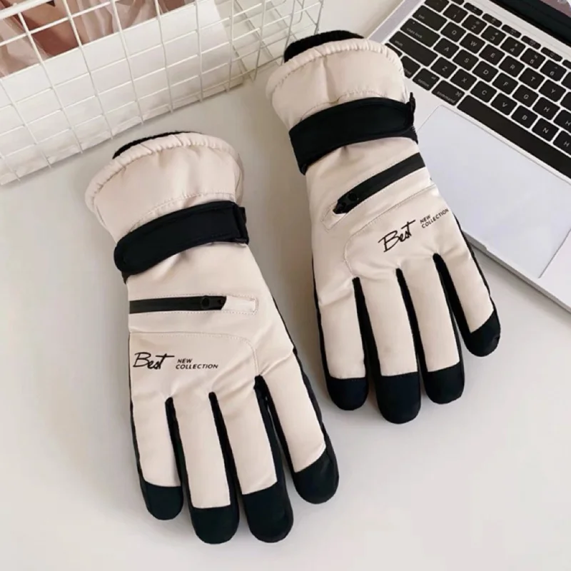 Fashion Winter Fleece Lined Padded Warm Keeping Men's and Women's Ski Gloves Simple Gloves Riding Windproof Factory Wholesale