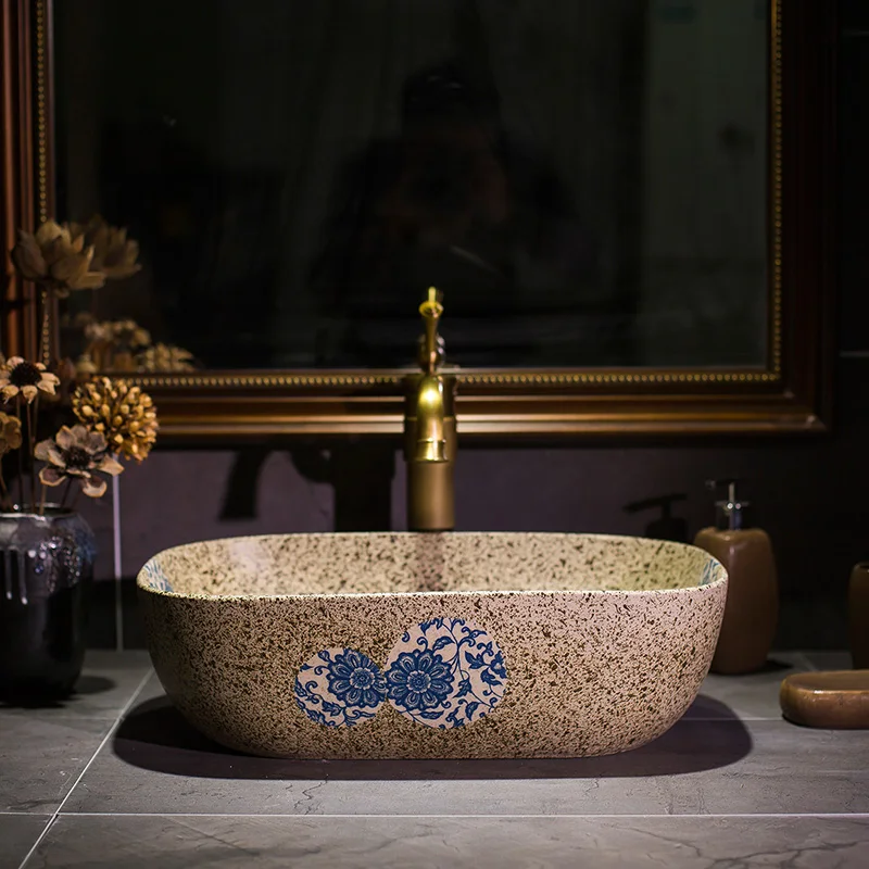 حوض مسرح فني ذو فم رفيع من البحر الأبيض المتوسط، حوض غسيل سيراميك أوروبي مربع #3